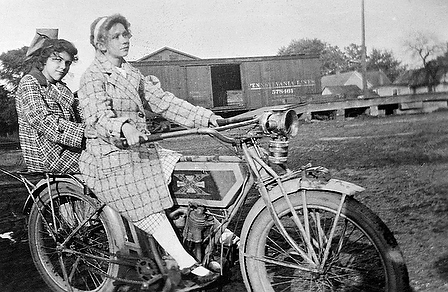 Two Women Riding an Excelsior AutoCycle - 1920